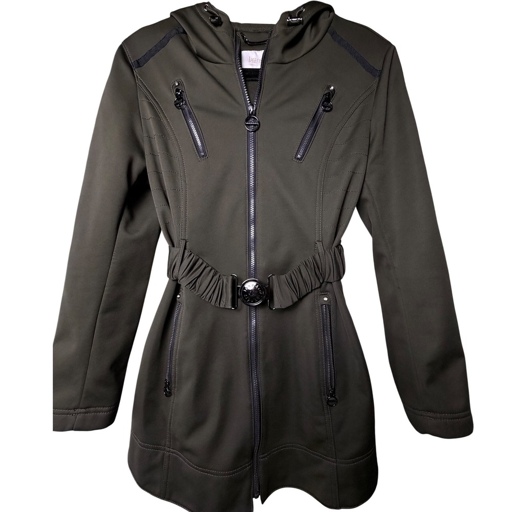 Laundry by Shelli Segal Olive Green Belted Softshell Hooded Jacket Womens PS